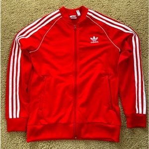 Red Adidas Originals Track Jacket. Great condition. Size Y13-14